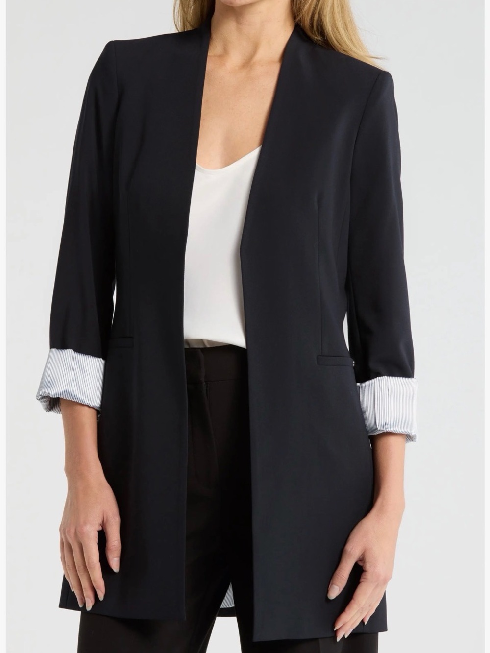 Calvin Klein Black Open-Front Blazer with Contrast Cuff